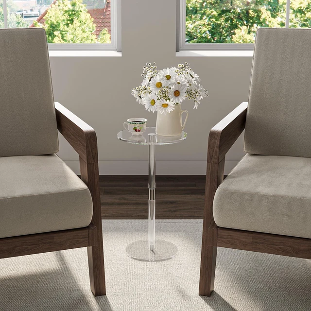 Alt view image 2 of 7 - Acrylic Drink Table for Small Spaces, 11.8" L x 11.8" W x 21.3" H | Clear Pedestal Side Table for Living Room, Kitchen, Bedroom, Coffee, Martini, Round, Easy Assembly