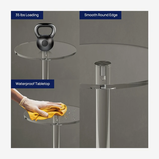 Alt view image 4 of 7 - Acrylic Drink Table for Small Spaces, 11.8" L x 11.8" W x 21.3" H | Clear Pedestal Side Table for Living Room, Kitchen, Bedroom, Coffee, Martini, Round, Easy Assembly