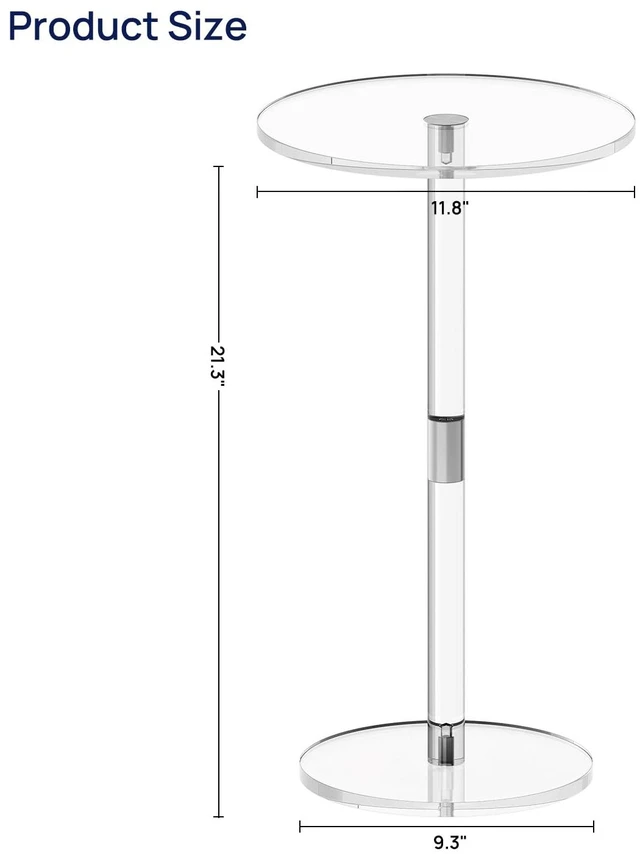Alt view image 3 of 7 - Acrylic Drink Table for Small Spaces, 11.8" L x 11.8" W x 21.3" H | Clear Pedestal Side Table for Living Room, Kitchen, Bedroom, Coffee, Martini, Round, Easy Assembly
