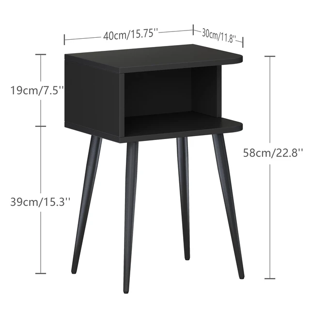 Alt view image 3 of 7 - Black Nightstand Set of 2, Small Bed Side Table for Small Spaces, Mid Century Modern Nightstand End Table with Open Storage, Side Table for Bedroom Living Room, MLBZ20B-2