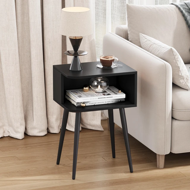 Alt view image 4 of 7 - Black Nightstand Set of 2, Small Bed Side Table for Small Spaces, Mid Century Modern Nightstand End Table with Open Storage, Side Table for Bedroom Living Room, MLBZ20B-2
