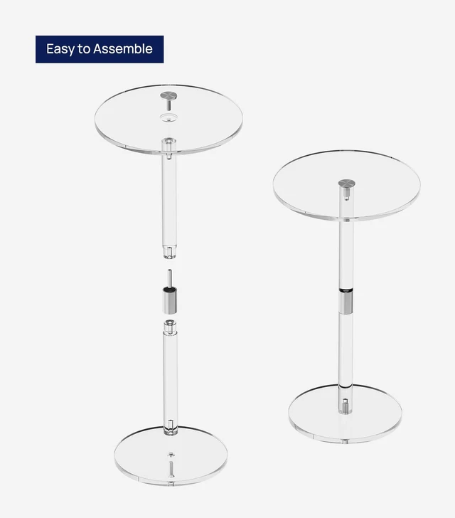 Alt view image 6 of 7 - Acrylic Drink Table for Small Spaces, 11.8" L x 11.8" W x 21.3" H | Clear Pedestal Side Table for Living Room, Kitchen, Bedroom, Coffee, Martini, Round, Easy Assembly