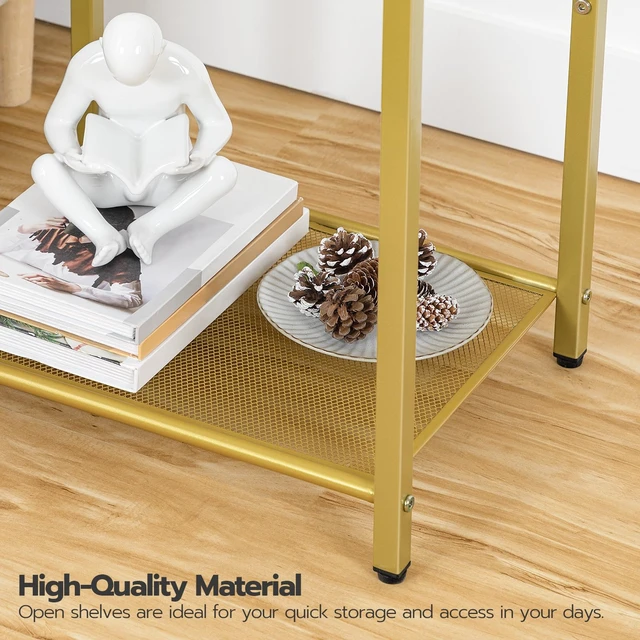 Alt view image 7 of 7 - End Tables Set of 2 with Charging Station, 3-Tier Slim Side Tables | Nightstands with Storage Shelves, USB Port & Power Outlets, Tempered Glass, for Living Room, Bedroom, Gold GD77UBZP201