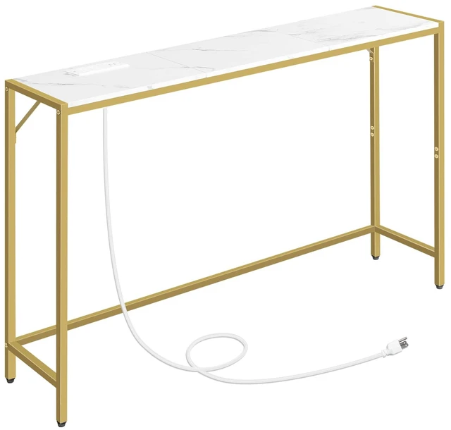 Main image of Narrow Console Table, 43.7" Sofa Table with Outlets, Marble&Gold | Small Entrance Table, 9.4" Behind Couch Table, Display Shelf, 4.9' Extension Cord, for Living Room, Hallway, Entryway, Foyer