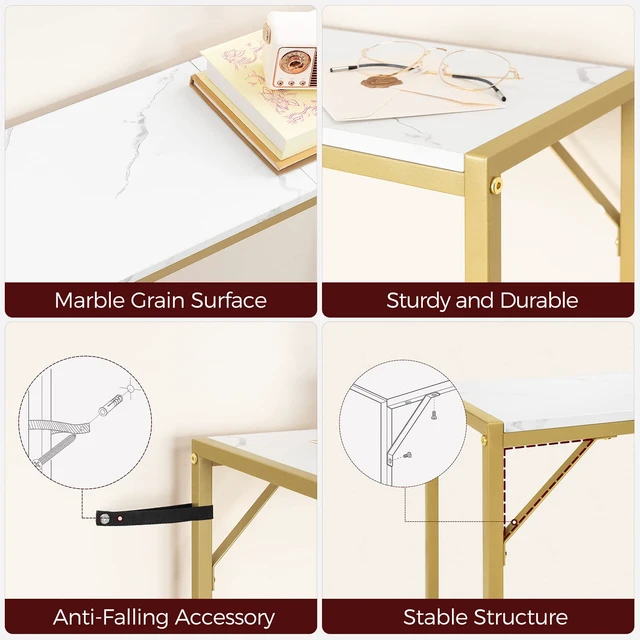 Alt view image 6 of 7 - Narrow Console Table, 43.7" Sofa Table with Outlets, Marble&Gold | Small Entrance Table, 9.4" Behind Couch Table, Display Shelf, 4.9' Extension Cord, for Living Room, Hallway, Entryway, Foyer