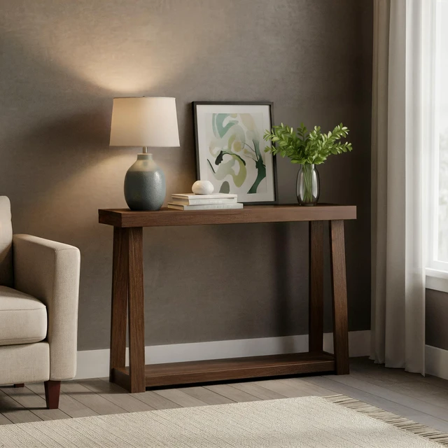 Alt view image 2 of 4 - Classic Console Table, with Shelf, 46 Inch, Walnut | Non-Toxic Finishes, Versatile Design, Built-In Storage, Elegant Details, Easy Assembly, Quick Setup, Solid Wood
