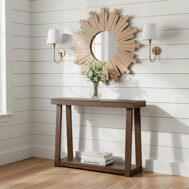 Main image of Classic Console Table, with Shelf, 46 Inch, Walnut | Non-Toxic Finishes, Versatile Design, Built-In Storage, Elegant Details, Easy Assembly, Quick Setup, Solid Wood