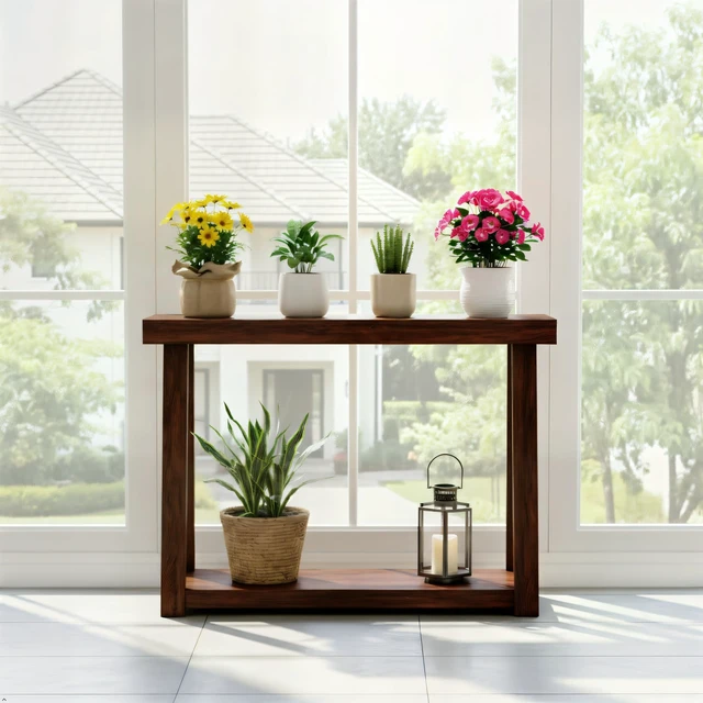 Alt view image 4 of 4 - Classic Console Table, with Shelf, 46 Inch, Walnut | Non-Toxic Finishes, Versatile Design, Built-In Storage, Elegant Details, Easy Assembly, Quick Setup, Solid Wood