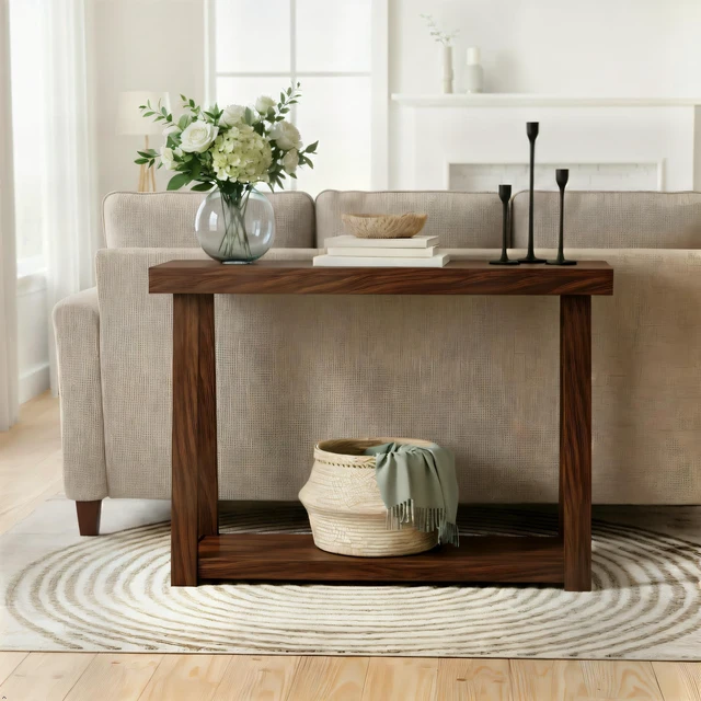 Alt view image 3 of 4 - Classic Console Table, with Shelf, 46 Inch, Walnut | Non-Toxic Finishes, Versatile Design, Built-In Storage, Elegant Details, Easy Assembly, Quick Setup, Solid Wood