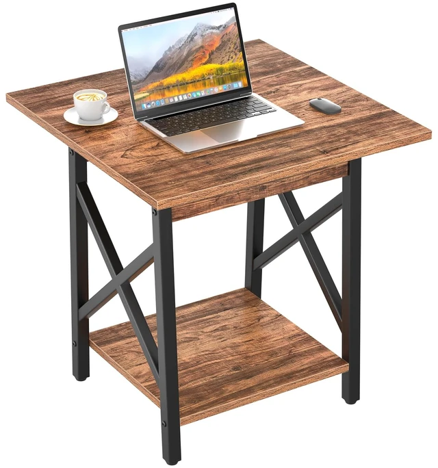Main image of 24 Inch Square End Table, X-Frame with Large 2-Tier Storage | Sturdy Frame Fits Living Room, Bedroom, Home Office, Holds Printer, Mini Fridge, Scratchproof Top, Easy Assembly, Walnut