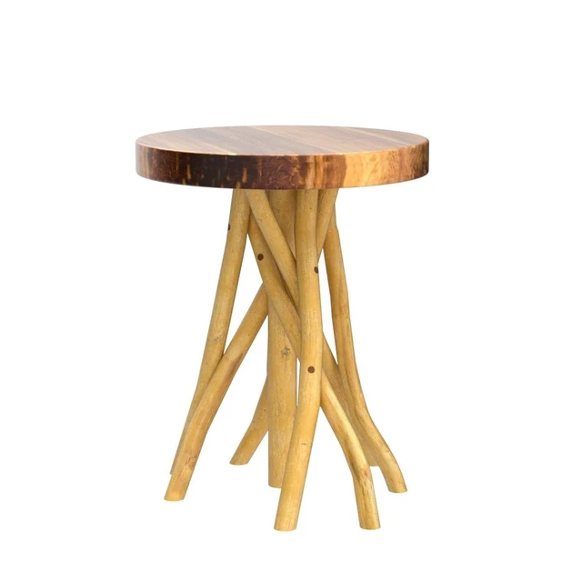 Alt view image 4 of 7 - Solid Teak End Table, Stick Leg Accent Table, 16" L x 16" W x 20" H | Solid teak tabletop and handcrafted stick legs create a unique accent table with natural beauty and lasting durability