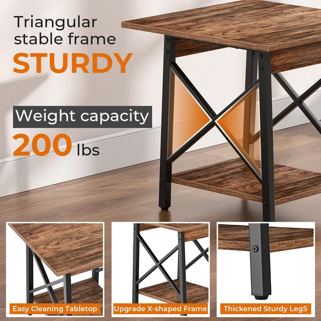 Alt view image 4 of 7 - 24 Inch Square End Table, X-Frame with Large 2-Tier Storage | Sturdy Frame Fits Living Room, Bedroom, Home Office, Holds Printer, Mini Fridge, Scratchproof Top, Easy Assembly, Walnut