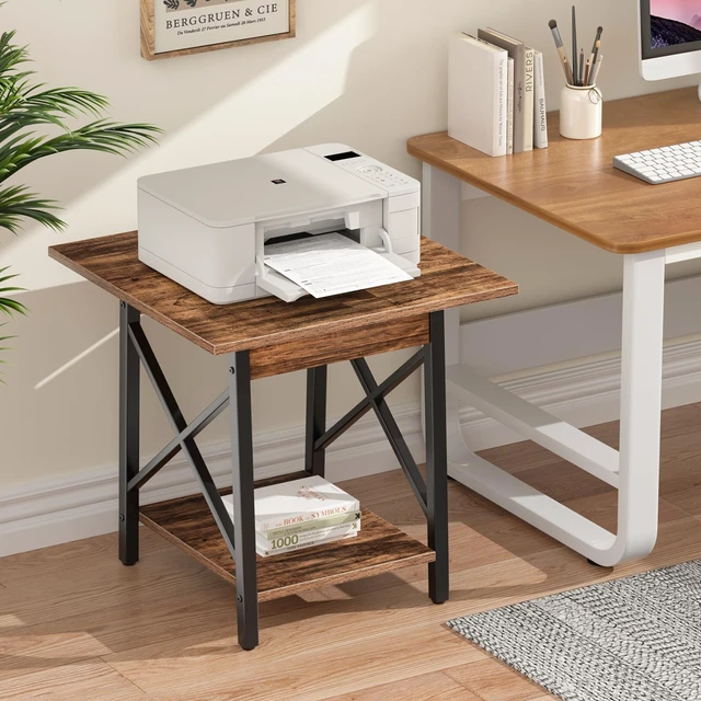 Alt view image 5 of 7 - 24 Inch Square End Table, X-Frame with Large 2-Tier Storage | Sturdy Frame Fits Living Room, Bedroom, Home Office, Holds Printer, Mini Fridge, Scratchproof Top, Easy Assembly, Walnut