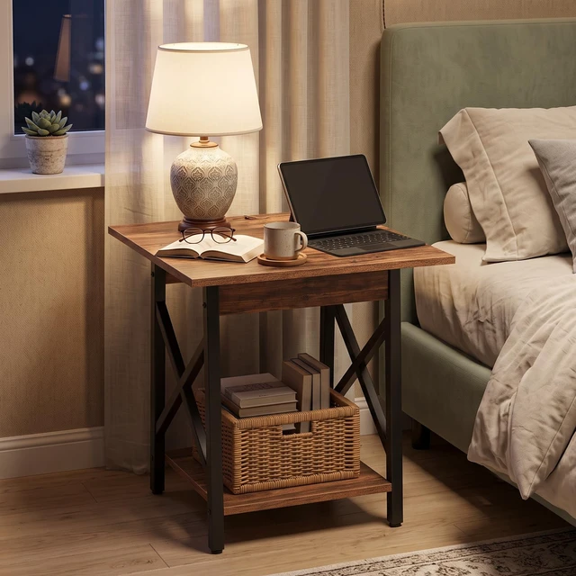 Alt view image 7 of 7 - 24 Inch Square End Table, X-Frame with Large 2-Tier Storage | Sturdy Frame Fits Living Room, Bedroom, Home Office, Holds Printer, Mini Fridge, Scratchproof Top, Easy Assembly, Walnut
