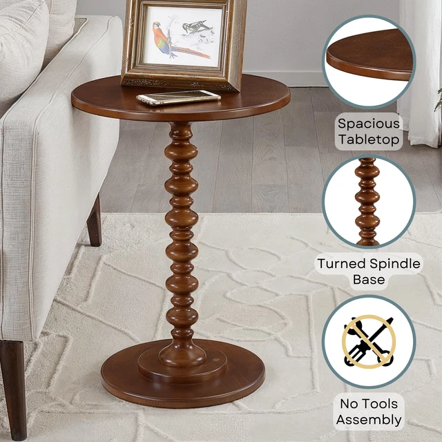 Alt view image 4 of 6 - Palm Beach Spindle Table 17.75" - Traditional Round End Table for Living Room, Turned Solid Wood Side Table, Classic Display Pedestal Table, Espresso
