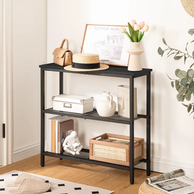Alt view image 2 of 7 - 29.5" Narrow Console Table, 3 Tier Entryway Table, Thin Sofa Table | Behind Couch Sofa Table with Shelves, Display Side Table, for Hallway, Entrance, Living Room, Bedroom, Black