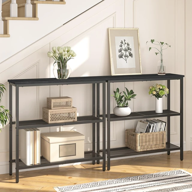 Alt view image 3 of 7 - 29.5" Narrow Console Table, 3 Tier Entryway Table, Thin Sofa Table | Behind Couch Sofa Table with Shelves, Display Side Table, for Hallway, Entrance, Living Room, Bedroom, Black