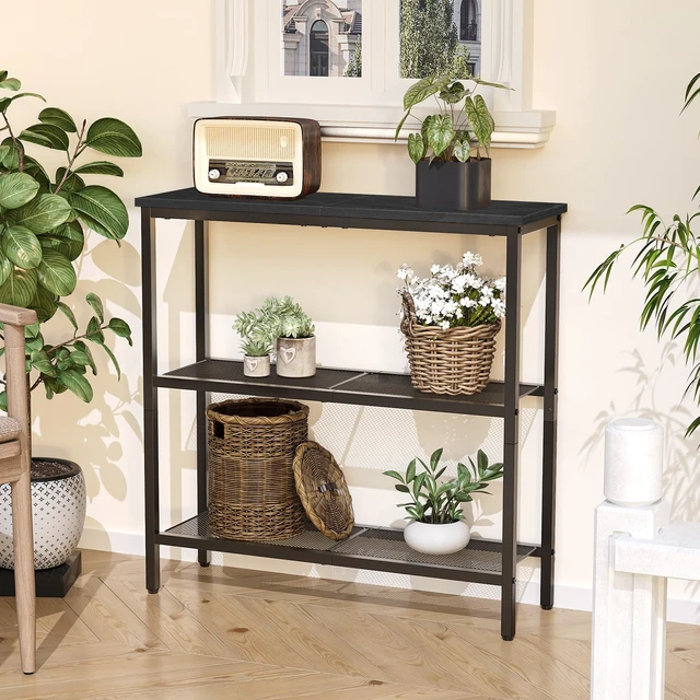 Alt view image 4 of 7 - 29.5" Narrow Console Table, 3 Tier Entryway Table, Thin Sofa Table | Behind Couch Sofa Table with Shelves, Display Side Table, for Hallway, Entrance, Living Room, Bedroom, Black