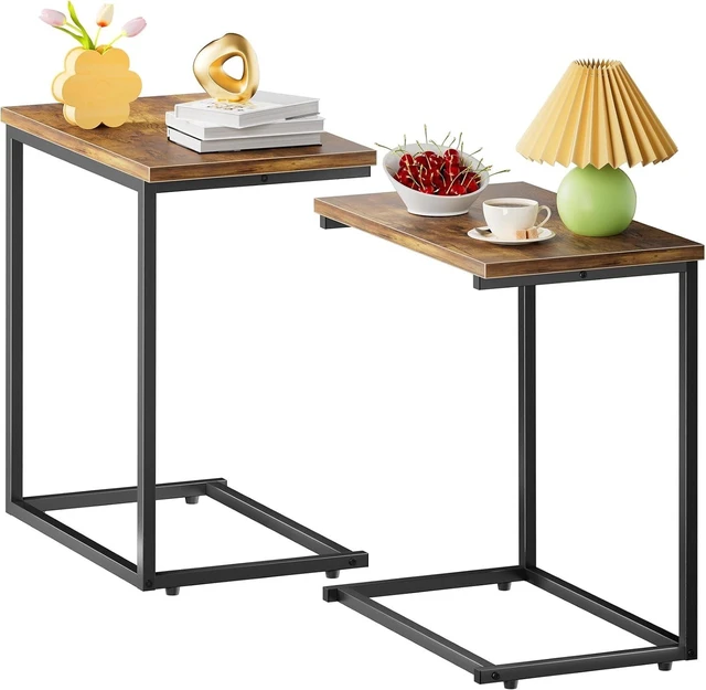 Main image of C Shaped End Table Set of 2, Side Table for Couch Slide Under, C Table Sofa Side End Table for Living Room 27 inches High,PIET06K2