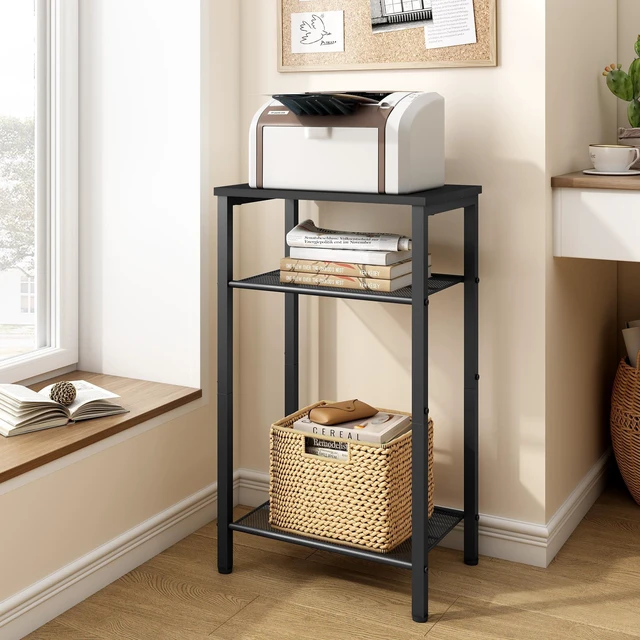 Alt view image 4 of 7 - 2-Set 3 Tier End Table, Telephone Table Set of 2, Tall Side Table with Storage Set of 2, Small Nightstand for Small Spaces, Metal Frame, for Living Room, Bedroom, Sofa Couch, Black