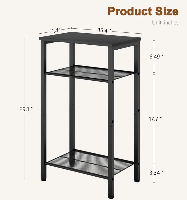 Alt view image 7 of 7 - 2-Set 3 Tier End Table, Telephone Table Set of 2, Tall Side Table with Storage Set of 2, Small Nightstand for Small Spaces, Metal Frame, for Living Room, Bedroom, Sofa Couch, Black