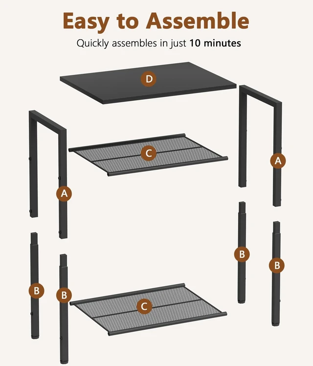 Alt view image 6 of 7 - 2-Set 3 Tier End Table, Telephone Table Set of 2, Tall Side Table with Storage Set of 2, Small Nightstand for Small Spaces, Metal Frame, for Living Room, Bedroom, Sofa Couch, Black