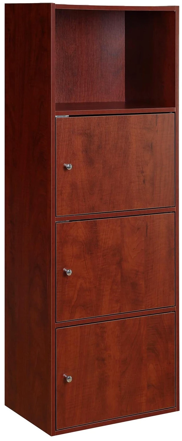 Main image of Xtra Storage 3-Door Cabinet, Cherry, 16.5" | Storage Organizer for Books and Décor in Living Room, Bedroom, Bathroom or Office, for Compact Design and Flexible Placement