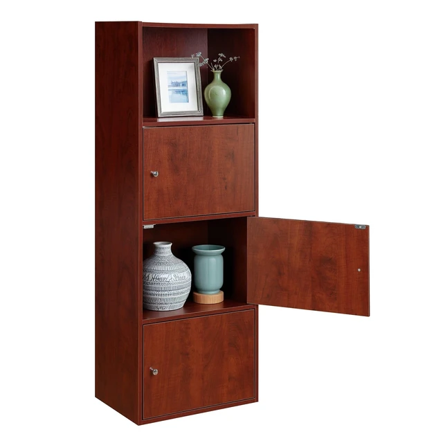 Alt view image 2 of 5 - Xtra Storage 3-Door Cabinet, Cherry, 16.5" | Storage Organizer for Books and Décor in Living Room, Bedroom, Bathroom or Office, for Compact Design and Flexible Placement