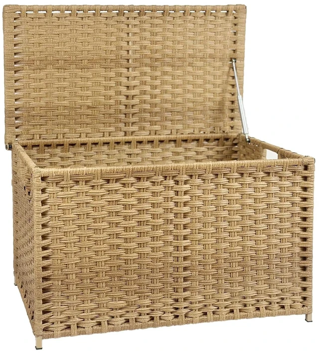 Main image of Wicker Storage Trunk, Large Storage Basket with Lid,Rural Natural | Handwoven Wicker Chest with Stay-Open Lid, 30 x 17 x 18 in, 160L42.3 GallonMetal Frame, Easy to Assemble, Supports 200lb