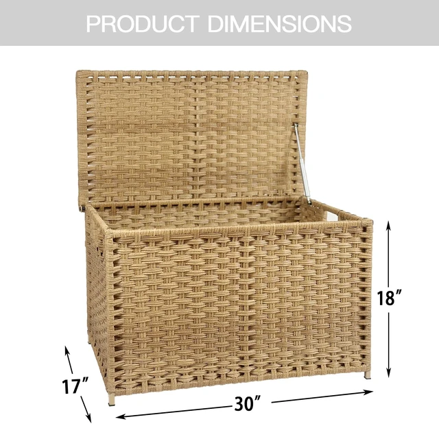 Alt view image 3 of 7 - Wicker Storage Trunk, Large Storage Basket with Lid,Rural Natural | Handwoven Wicker Chest with Stay-Open Lid, 30 x 17 x 18 in, 160L42.3 GallonMetal Frame, Easy to Assemble, Supports 200lb