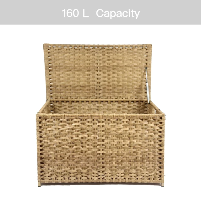 Alt view image 7 of 7 - Wicker Storage Trunk, Large Storage Basket with Lid,Rural Natural | Handwoven Wicker Chest with Stay-Open Lid, 30 x 17 x 18 in, 160L42.3 GallonMetal Frame, Easy to Assemble, Supports 200lb