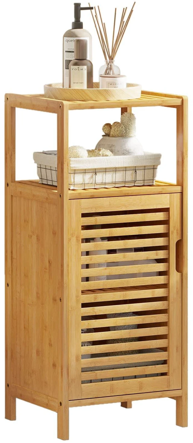 Main image of Bamboo Cabinet, Bathroom Storage Cabinet with Single Door and Shelf, Freestanding Bathroom Cabinet, Kitchen Cupboard, Sofa Side Table for Living Room/Hallway/Kitchen