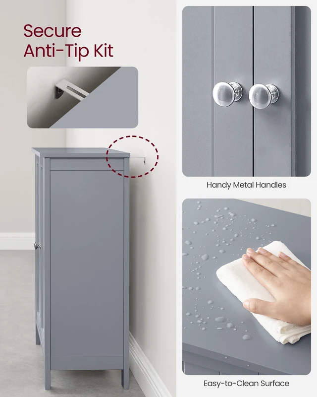 Alt view image 4 of 5 - Bathroom Floor Storage Cabinet,2 Adjustable Shelves,Dove Gray | Bathroom Storage Unit, 23.6"L x 11.8"W x 31.5"H, HELAN Collection UBCB060P36