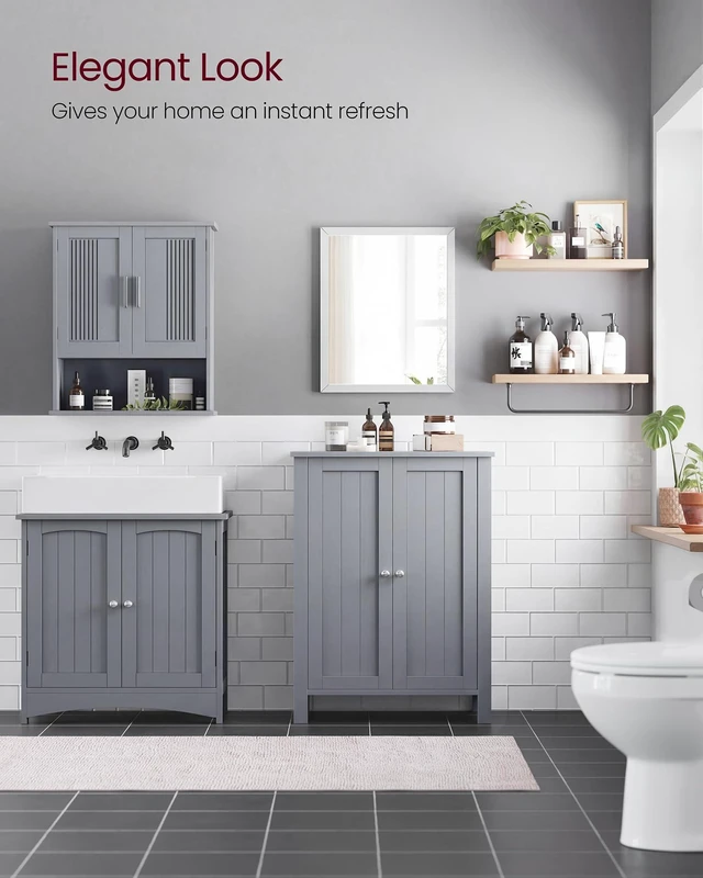 Alt view image 5 of 5 - Bathroom Floor Storage Cabinet,2 Adjustable Shelves,Dove Gray | Bathroom Storage Unit, 23.6"L x 11.8"W x 31.5"H, HELAN Collection UBCB060P36