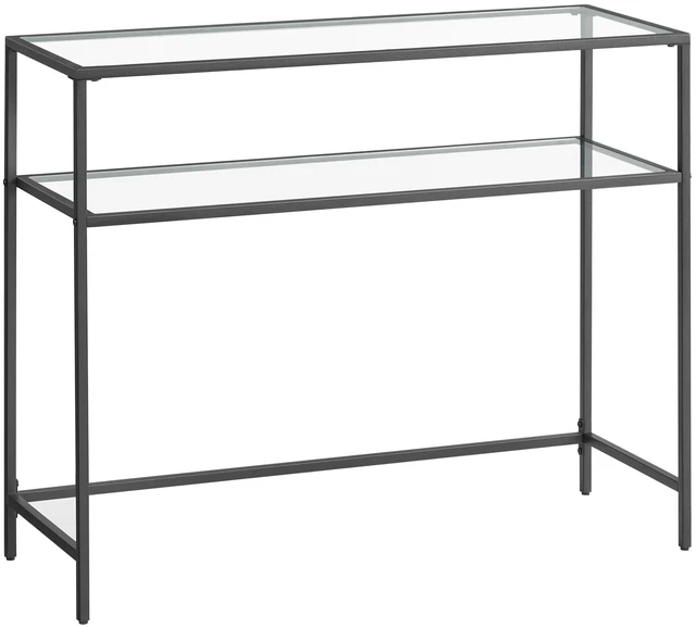 Main image of 39.4 Inchs Console Sofa Table, Tempered Glass, 2 Shelves | Modern Entryway Table, Metal Frame, Adjustable Feet, for Living Room, Hallway, Black Color, BARIS Collection, ULGT025B01