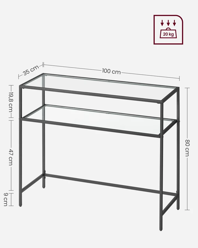 Alt view image 5 of 7 - 39.4 Inchs Console Sofa Table, Tempered Glass, 2 Shelves | Modern Entryway Table, Metal Frame, Adjustable Feet, for Living Room, Hallway, Black Color, BARIS Collection, ULGT025B01
