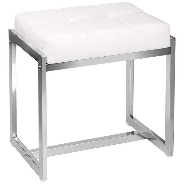 Alt view image 7 of 7 - Vanity Stool Chair, Modern PU Leather Ottoman Foot Rest White&Silver | Makeup Stool for Vanity Bench with Silver Metal Legs, Multifunctional Chairs for Bedroom, Living Room, Small Vanity Stools