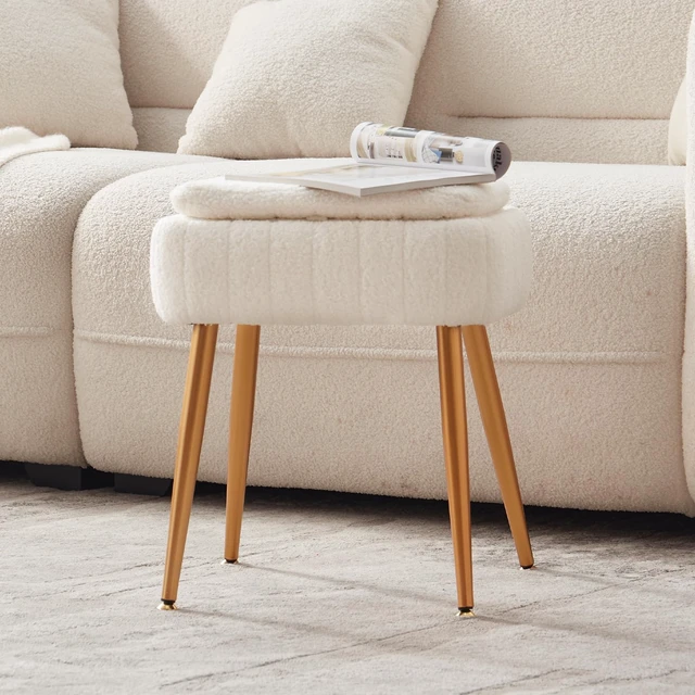 Alt view image 5 of 7 - Vanity Chair with Storage Stool with Folding Back Makeup Chair | Ottoman Seat Teddy Velvet for Dressing Room Living Room Bedroom, 16" x 12.5" ,White