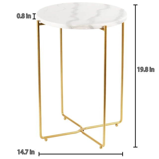 Alt view image 5 of 7 - Real Marble Side Table, No Assembly Required Round End Table for Living Room, 15" Modern Small Accent Bedside Table with Gold Metal Legs, Waterproof Nightstand for Sofa, Bedroom, White