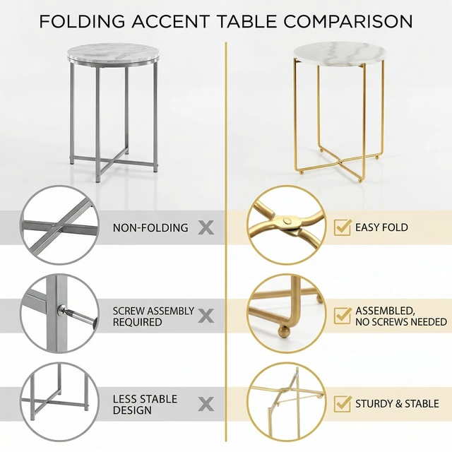 Alt view image 7 of 7 - Real Marble Side Table, No Assembly Required Round End Table for Living Room, 15" Modern Small Accent Bedside Table with Gold Metal Legs, Waterproof Nightstand for Sofa, Bedroom, White
