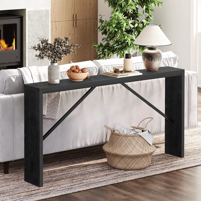 Alt view image 2 of 7 - Console Table, 62.2"Long Sofa Table Behind Couch, Black CTHB15801 | Black Entryway Table, Modern Design, Angled Metal Frame, Long Wall Sofa Table, Industrial, for Hallway, Foyer, Living Room