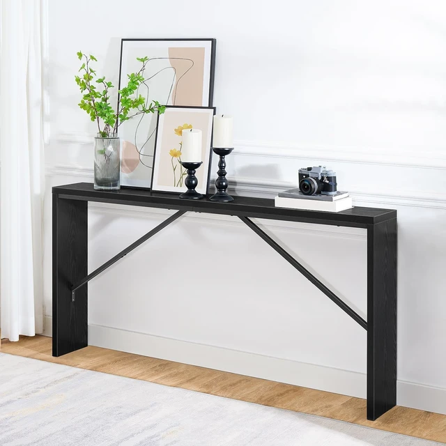 Alt view image 7 of 7 - Console Table, 62.2"Long Sofa Table Behind Couch, Black CTHB15801 | Black Entryway Table, Modern Design, Angled Metal Frame, Long Wall Sofa Table, Industrial, for Hallway, Foyer, Living Room