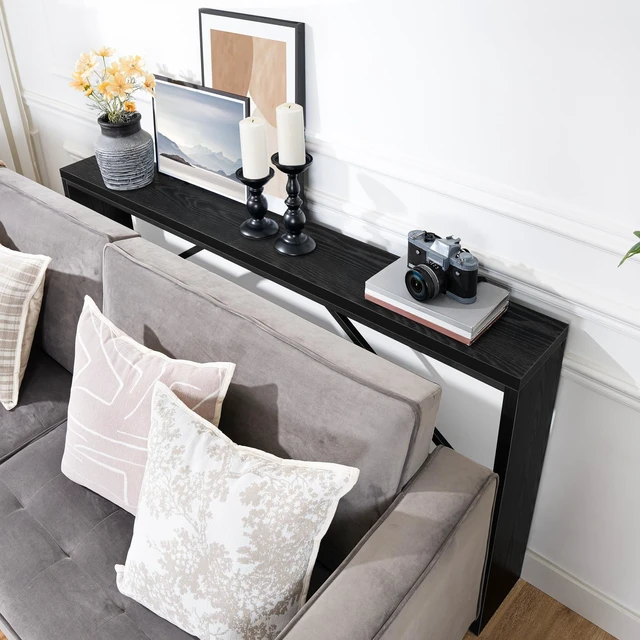 Alt view image 6 of 7 - Console Table, 62.2"Long Sofa Table Behind Couch, Black CTHB15801 | Black Entryway Table, Modern Design, Angled Metal Frame, Long Wall Sofa Table, Industrial, for Hallway, Foyer, Living Room