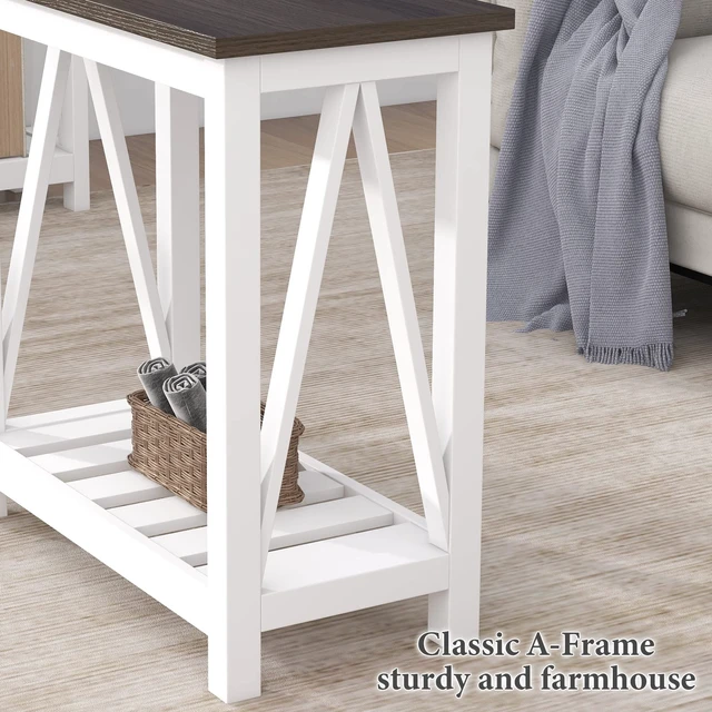 Alt view image 6 of 7 - Farmhouse End Table, Narrow Side Table with Shelf | Slim Bedside Table ,Small Spaces, Rustic Nightstand, Living Room, Bedroom ,White