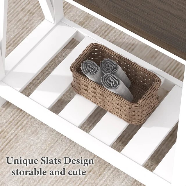 Alt view image 7 of 7 - Farmhouse End Table, Narrow Side Table with Shelf | Slim Bedside Table ,Small Spaces, Rustic Nightstand, Living Room, Bedroom ,White