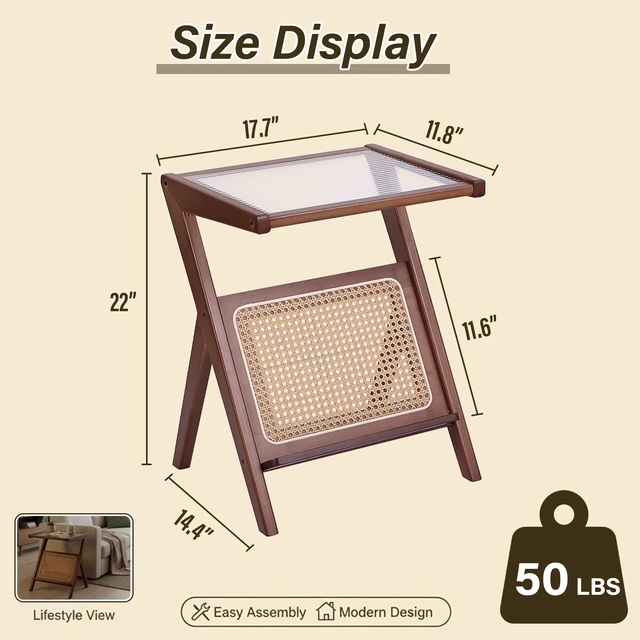 Alt view image 2 of 7 - Brown Rattan Nightstand, Bamboo Side Table with Glass Top and Storage | Boho-Inspired Design, Compact Footprint Keeps Lamps, Books and Decor Close in Living Rooms, Bedrooms and Small Spaces
