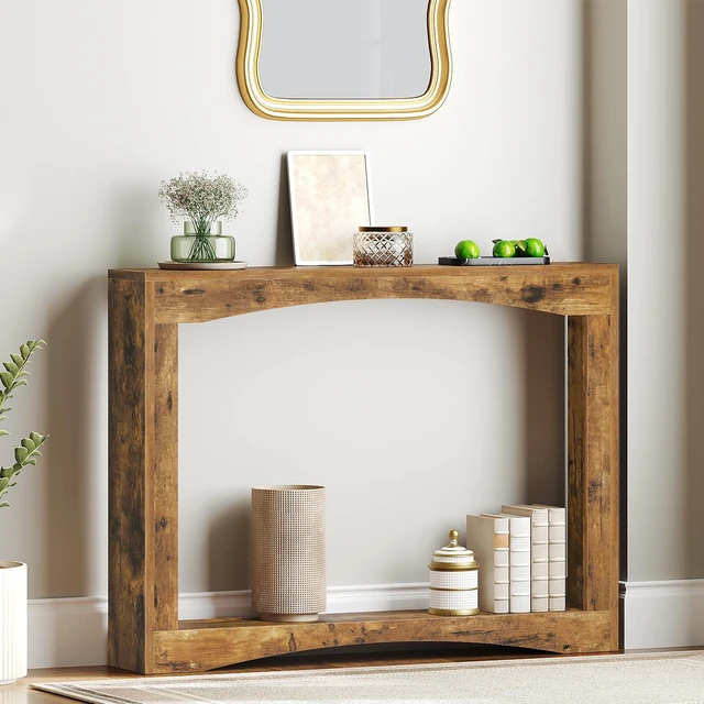 Alt view image 2 of 7 - Narrow Console Table, 5.9'' Thin Entryway Table, Behind Couch Table for Small Spaces, Small Farmhouse Hallway Table, for Living Room, Hallway, Foyer, Rustic Brown CT19RR