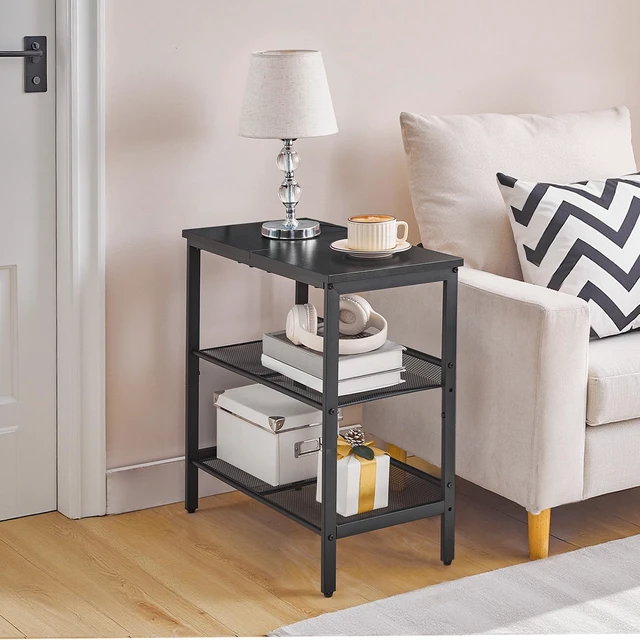 Alt view image 2 of 7 - Black Side Table, 3-Tier Metal Side Table, Small Black Table with 2 Flat or Slant Adjustable Shelves for Small Spaces, Hallway, Living Room, Bedroom, Sturdy, Easy Assembly, Black BB23BZ01G1