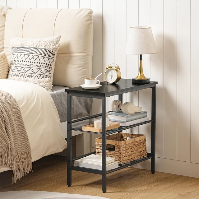 Alt view image 5 of 7 - Black Side Table, 3-Tier Metal Side Table, Small Black Table with 2 Flat or Slant Adjustable Shelves for Small Spaces, Hallway, Living Room, Bedroom, Sturdy, Easy Assembly, Black BB23BZ01G1