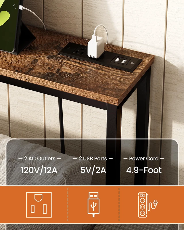 Alt view image 5 of 7 - 78.7'' Narrow Console Table with Power Outlet 7.1" Skinny Sofa Table, Long Behind Couch Table with Charging Station, Entryway Table for Hallway, Living Room Rustic Brown and Black TXG20UBF